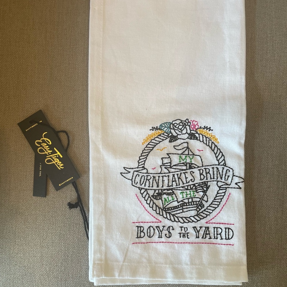New Frog and Toad “My Cornflakes Bring Boys to the Yard’ fish/bar towels.